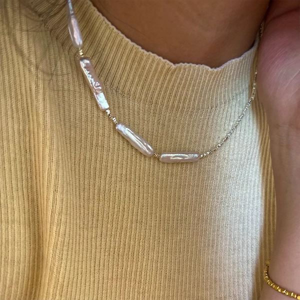 Vòng Cổ Bac s925 Phối Mặt Ngọc Trai Baroque Tự Nhiên Cách Điệu MADAME HIEN PEARLS CB042