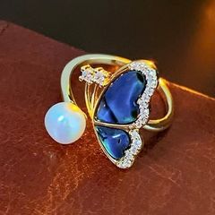 Nhẫn Ngọc Trai Tự Nhiên Mặt Bướm Bay Xà Cừ Vỏ Bàu Ngư MADAME HIEN PEARLS Cho Nữ NN110