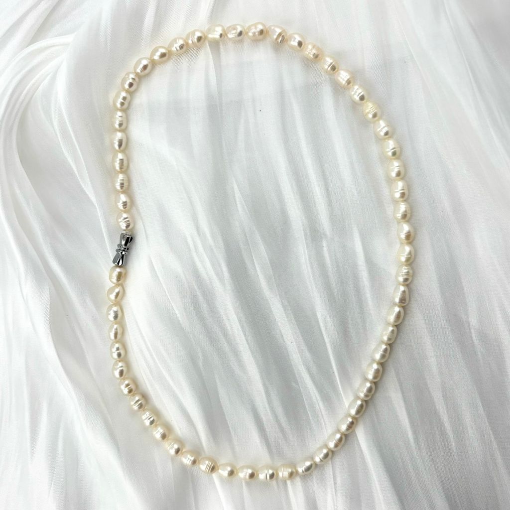 Vòng Cổ Ngọc Trai Gạo Tự Nhiên 7-8mm Hạt Nhăn Tự Nhiên MADAME HIEN PEARLS CG049