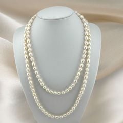 Vòng Cổ Ngọc Trai 8-10mm Hạt Gạo Tự Nhiên Dài 120cm MADAME HIEN PEARLS CG050