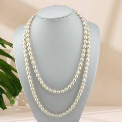 Vòng Cổ Ngọc Trai 8-10mm Hạt Gạo Tự Nhiên Dài 120cm MADAME HIEN PEARLS CG050