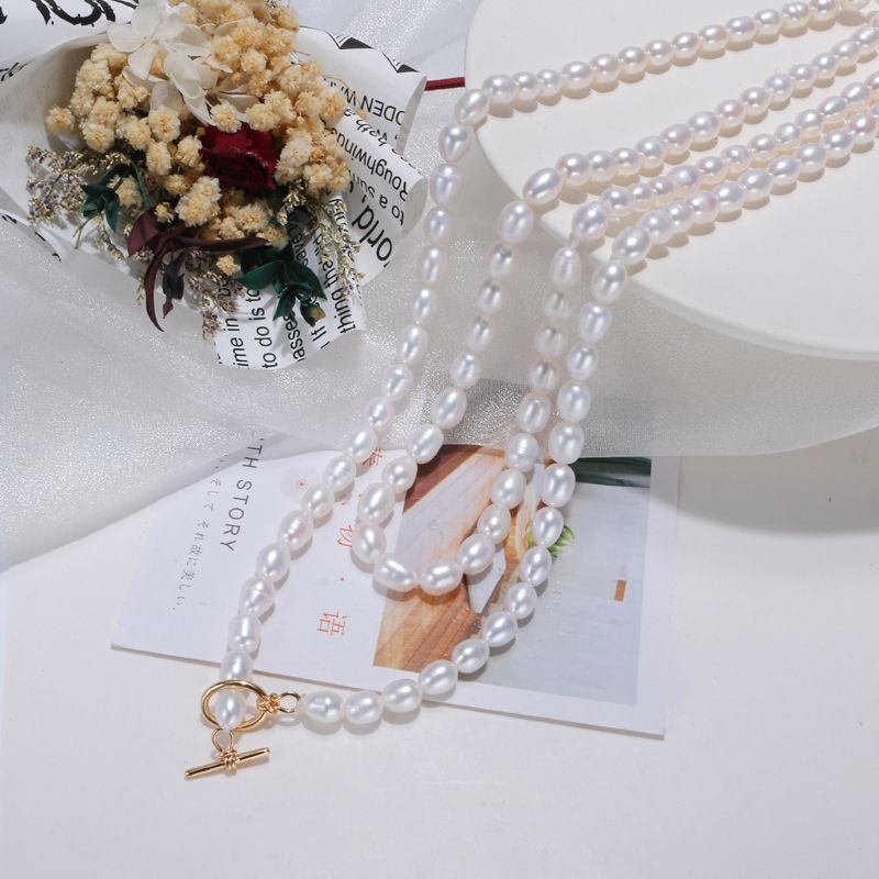 Vòng Cổ Ngọc Trai Dài Hạt Gạo 7-8mm Khoá OT Đeo Nhiều Kiểu MADAME HIEN PEARLS CG054