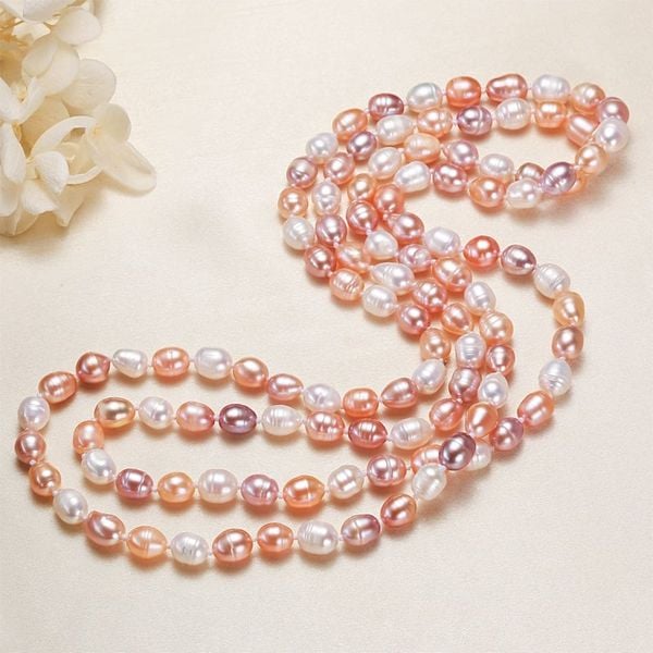 Vòng Cổ Ngọc Trai Tự Nhiên Dài 160cm Hạt Gạo Tối Giản MADAME HIEN PEARLS Cho Nữ CG069