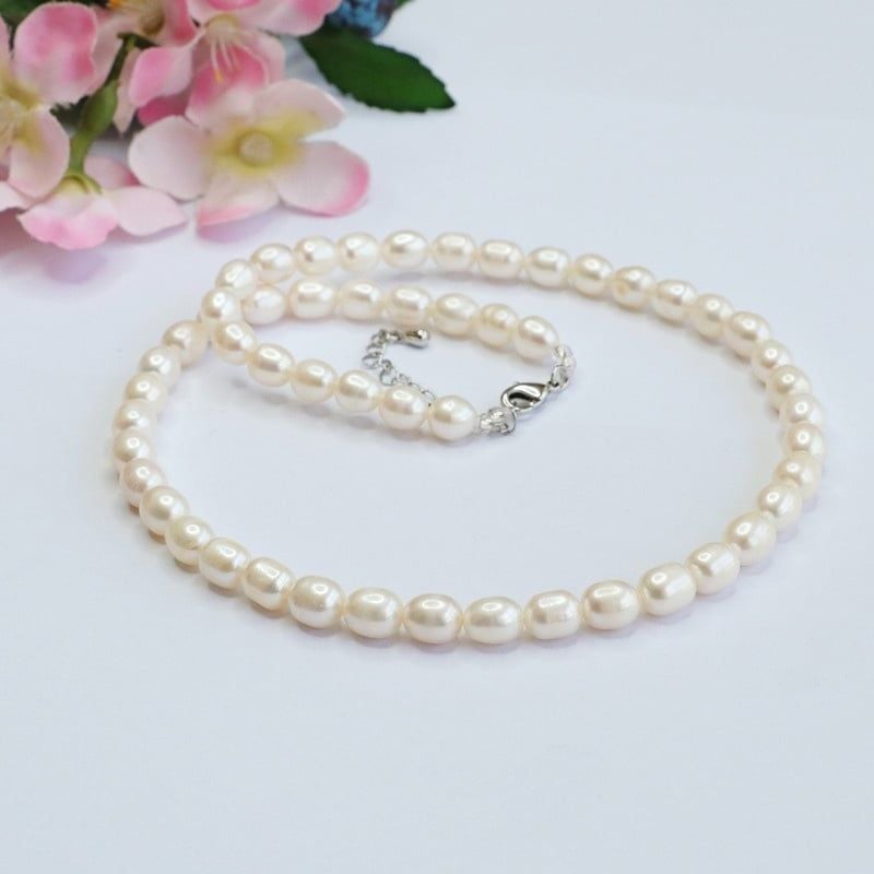 Vòng Cổ Ngọc Trai Hạt Gạo Nhăn Tự Nhiên Nguyên Bản Khoá Bạc MADAME HIEN PEARLS CG071