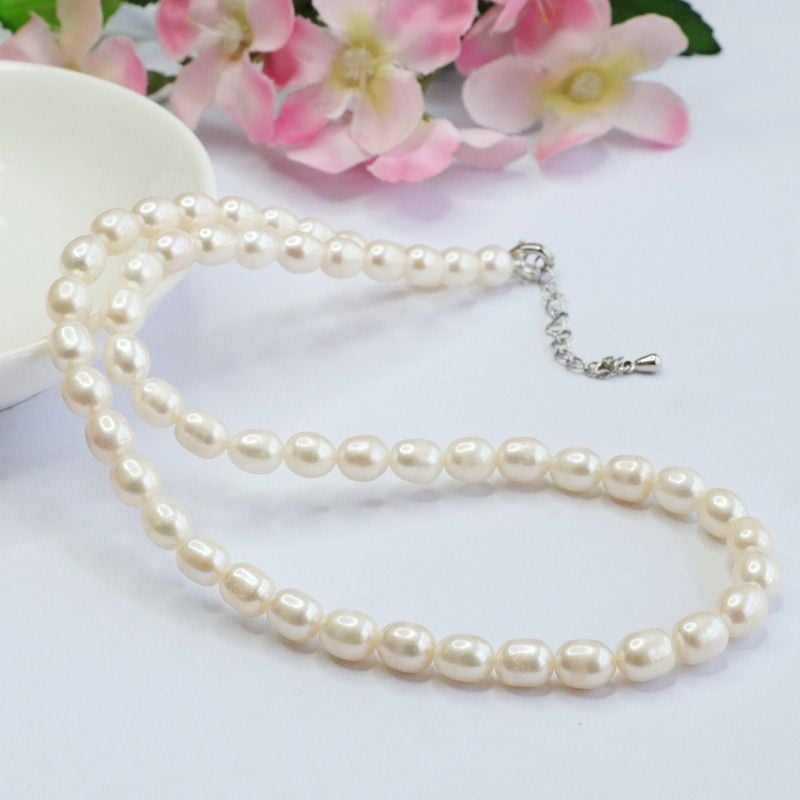 Vòng Cổ Ngọc Trai Hạt Gạo Nhăn Tự Nhiên Nguyên Bản Khoá Bạc MADAME HIEN PEARLS CG071
