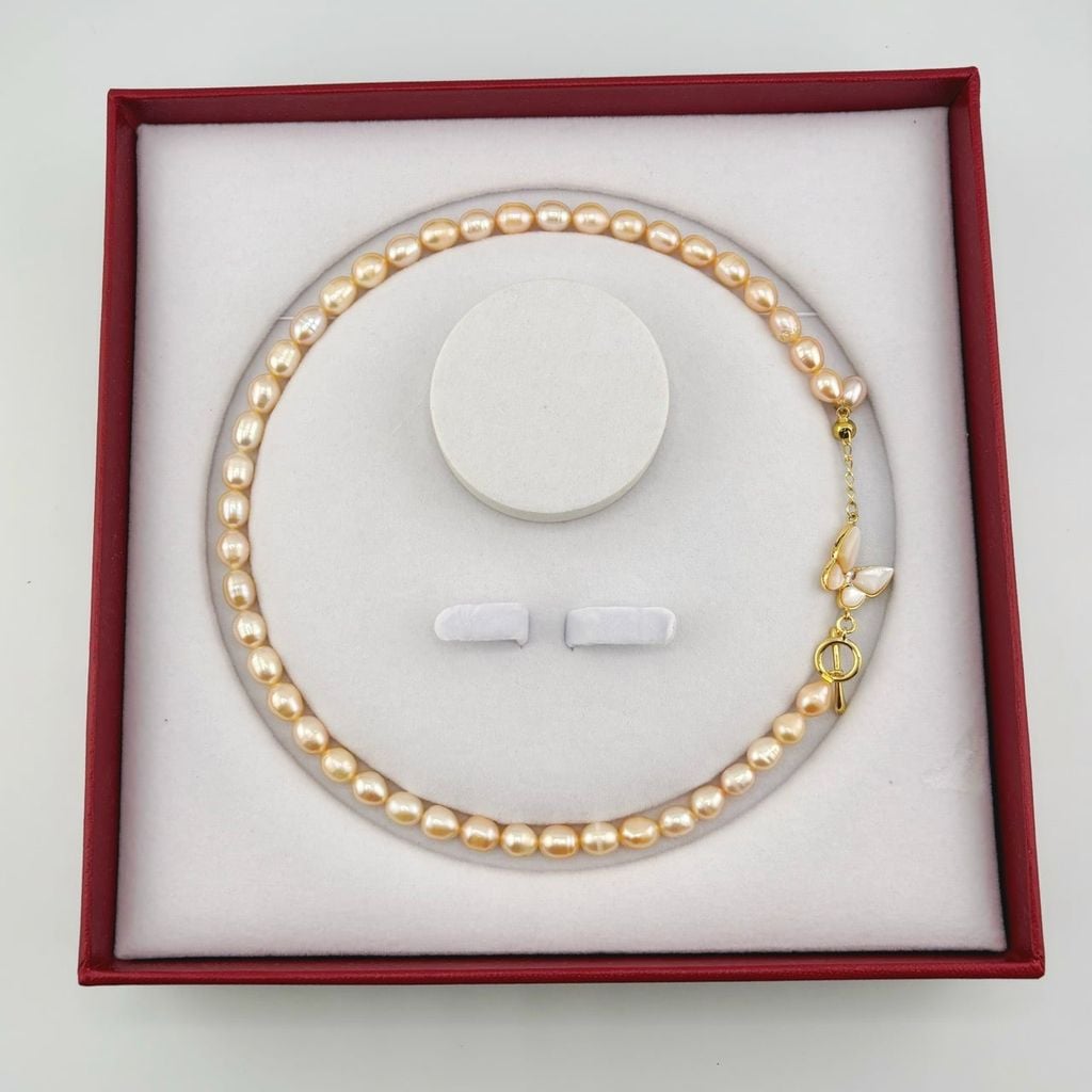 Vòng cổ Ngọc trai hạt xoài Tự Nhiên Khoá Mặt Cánh Bướm CG011B