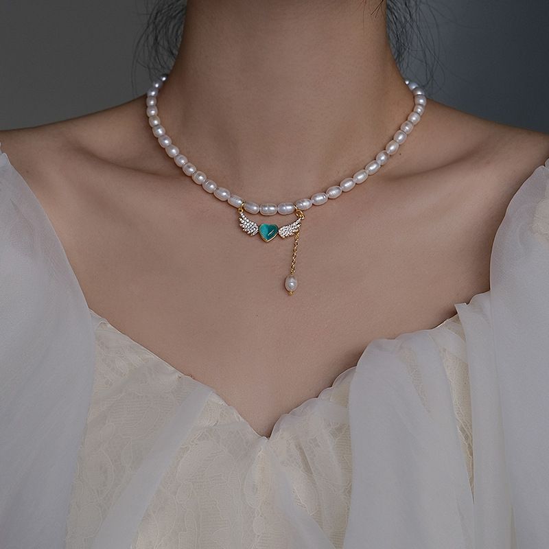 Vòng cổ Choker Ngọc Trai Tự Nhiên Khoá Tim Cánh Thiên Thần MADAME HIEN PEARLS CG020