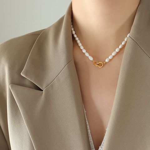 Vòng cổ Ngọc Trai Tự Nhiên Khoá Thép Titan Vòng Đôi Thanh Lịch Nam Nữ MADAME HIEN PEARLS