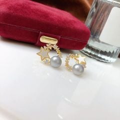 Bông Tai Ngọc Trai Tự Nhiên Mặt Chùm Ngôi Sao Tròn Phối Đá Zircon Đáng Yêu MADAME HIEN PEARLS Cho Nữ BTN279