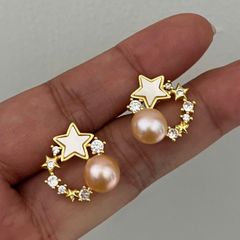 Bông Tai Ngọc Trai Tự Nhiên Mặt Chùm Ngôi Sao Tròn Phối Đá Zircon Đáng Yêu MADAME HIEN PEARLS Cho Nữ BTN279
