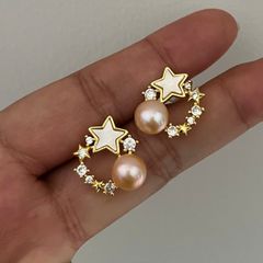 Bông Tai Ngọc Trai Tự Nhiên Mặt Chùm Ngôi Sao Tròn Phối Đá Zircon Đáng Yêu MADAME HIEN PEARLS Cho Nữ BTN279