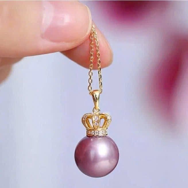 Dây Chuyền Mặt Ngọc Trai Tự Nhiên Hạt Tròn 10-11mm Mặt Vương Miện Sang Trọng MADAME HIEN PEARLS MT032