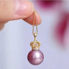 Dây Chuyền Mặt Ngọc Trai Tự Nhiên Hạt Tròn 10-11mm Mặt Vương Miện Sang Trọng MADAME HIEN PEARLS MT032
