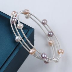 Vòng Tay Ngọc Trai Tự Nhiên Dạng Còng Cứng 3 Vòng Hạt 4mm Freesize MADAME HIEN PEARLS VTT106