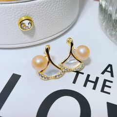 Bông Tai Ngọc Trai Tự Nhiên Lá Bạch Quả Ginkgo Mạ Vàng Thật 18k Đính Hạt Ngọc Trai Tròn Trắng MADAME HIEN PEARLS Cho Nữ BTT103