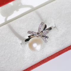 Nhẫn Ngọc Trai Tự Nhiên Mặt Nơ Điệu Đà Nữ Tính NN050