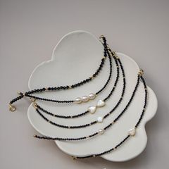 Vòng Cổ Pha Lê Đen Mặt 1 Hạt Ngọc Trai Đơn Giản Tự Nhiên MADAME HIEN PEARLS MB019