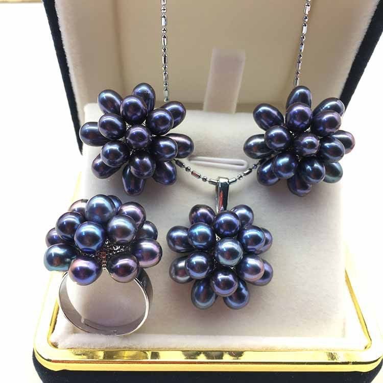 Bộ Set Ngọc Trai Vòng Cổ, Nhẫn và Bông Tai Bộ Trang Sức Ngọc Trai Chùm Nho Lạ Mắt Sang Trọng MADAME HIEN PEARLS Cho Nữ SPS094
