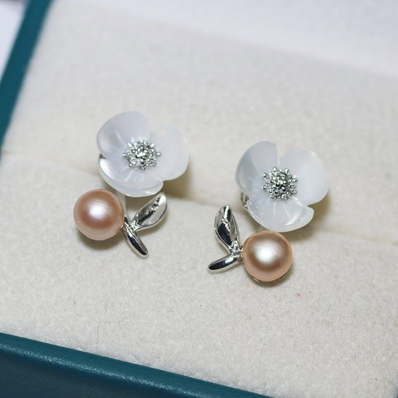 Bông Tai Ngọc Trai Tự Nhiên Cành Hoa Mai Xà Cừ MADAME HIEN PEARLS BTN163