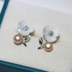 Bông Tai Ngọc Trai Tự Nhiên Cành Hoa Mai Xà Cừ MADAME HIEN PEARLS BTN163