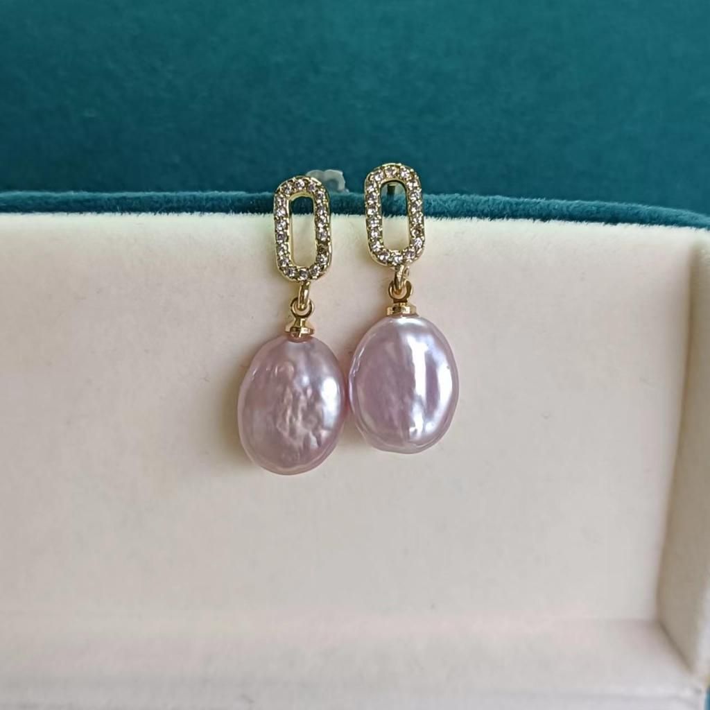 Khuyên Tai Ngọc Trai Baroque Vuông Phối Mặt Kim Oval Hoạ Tiết Phong Cách Pháp Cá Tính MADAME HIEN PEARLS BTB088