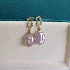 Khuyên Tai Ngọc Trai Baroque Vuông Phối Mặt Kim Oval Hoạ Tiết Phong Cách Pháp Cá Tính MADAME HIEN PEARLS BTB088
