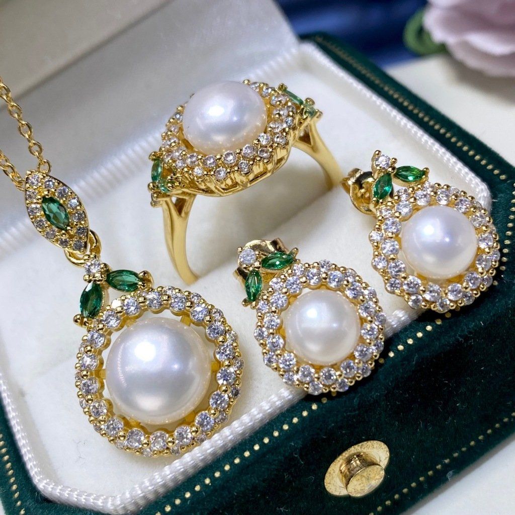 Bộ Set Trang Sức Ngọc Trai Vòng cổ, Nhẫn và Bông Tai Ngọc Trai Tự Nhiên Quà Tặng Sang Trọng Quý Phái MADAME HIEN PEARLS Cho Nữ SPS121