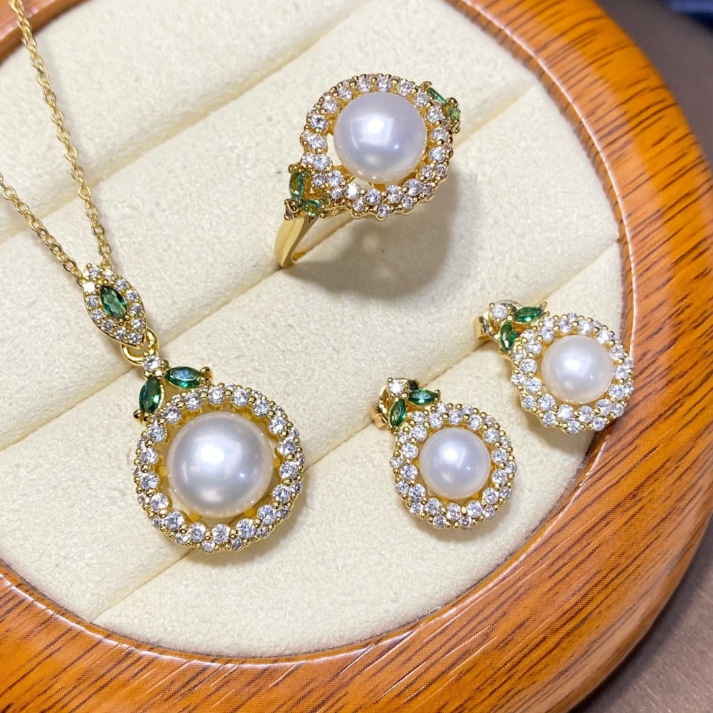 Bộ Set Trang Sức Ngọc Trai Vòng cổ, Nhẫn và Bông Tai Ngọc Trai Tự Nhiên Quà Tặng Sang Trọng Quý Phái MADAME HIEN PEARLS Cho Nữ SPS121