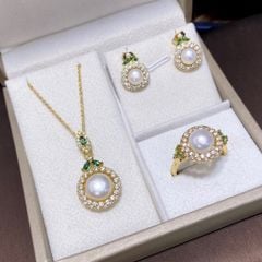 Bộ Set Trang Sức Ngọc Trai Vòng cổ, Nhẫn và Bông Tai Ngọc Trai Tự Nhiên Quà Tặng Sang Trọng Quý Phái MADAME HIEN PEARLS Cho Nữ SPS121