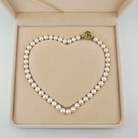 Vòng Cổ Ngọc Trai Tự Nhiên 9-10mm Khoá Xanh Ngọc Bích Sang Trọng Quý Phái MADAME HIEN PEARLS CT027