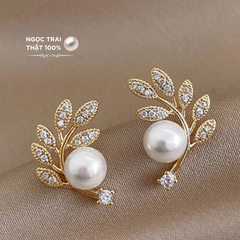 Bông Tai Ngọc Trai Tự Nhiên 6-7mm Thời Trang Zircon Dáng Lá Liễu MADAME HIEN PEARLS Cho Nữ BTN002