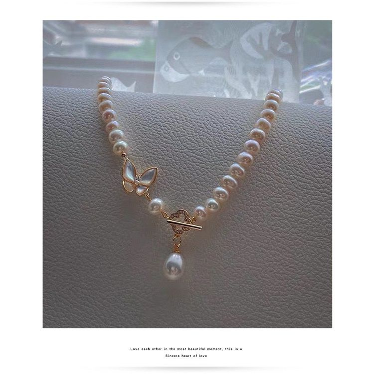 Vòng Cổ Choker Ngọc Trai Nước Ngọt Tự Nhiên Khoá Mặt Bướm Đáng Yêu MADAME HIEN PEARLS Cho Nữ CT013B