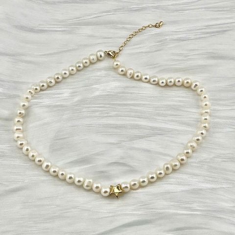 Vòng Cổ Ngọc Trai Tự Nhiên Mặt Ngôi Sao Kim Cho Nữ Đơn Giản MADAME HIEN PEARLS CT022