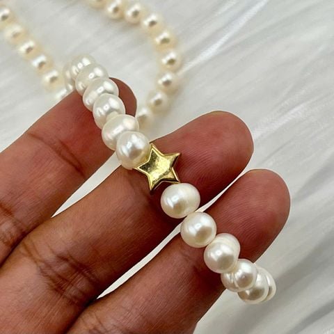 Vòng Cổ Ngọc Trai Tự Nhiên Mặt Ngôi Sao Kim Cho Nữ Đơn Giản MADAME HIEN PEARLS CT022