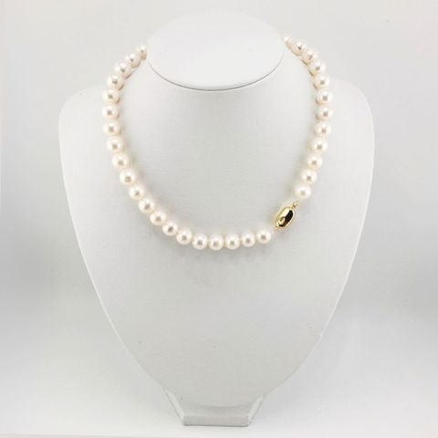 [Kèm kiểm định] Vòng cổ Ngọc trai 9-10mm tròn đẹp Khoá Titan vàng CT002TR
