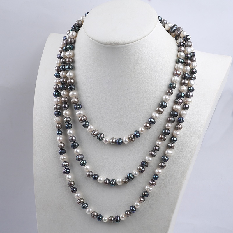 Vòng Cổ Ngọc Trai 7-8mm Dài 160cm Phối Màu Trắng Đen MADAME HIEN PEARLS Tối Giản Cho Nữ CT033TRD78