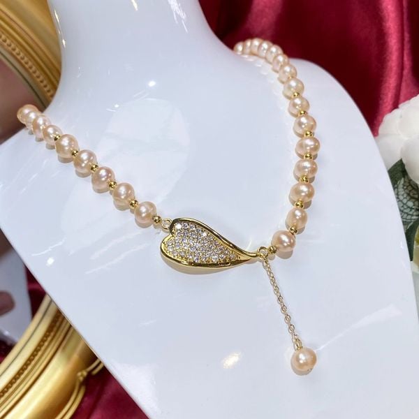 Vòng Cổ Ngọc Trai Mặt Cánh Lá Phối Bi MADAME HIEN PEARLS CT035