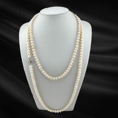 Vòng Cổ Ngọc Trai Gần Tròn Tự Nhiên Dài 130cm Khoá Hoa Hồng MADAME HIEN PEARLS CT039