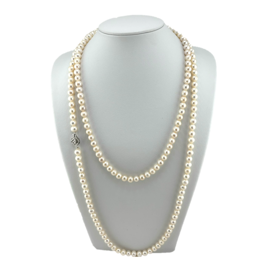 Vòng Cổ Ngọc Trai Gần Tròn Tự Nhiên Dài 130cm Khoá Hoa Hồng MADAME HIEN PEARLS CT039