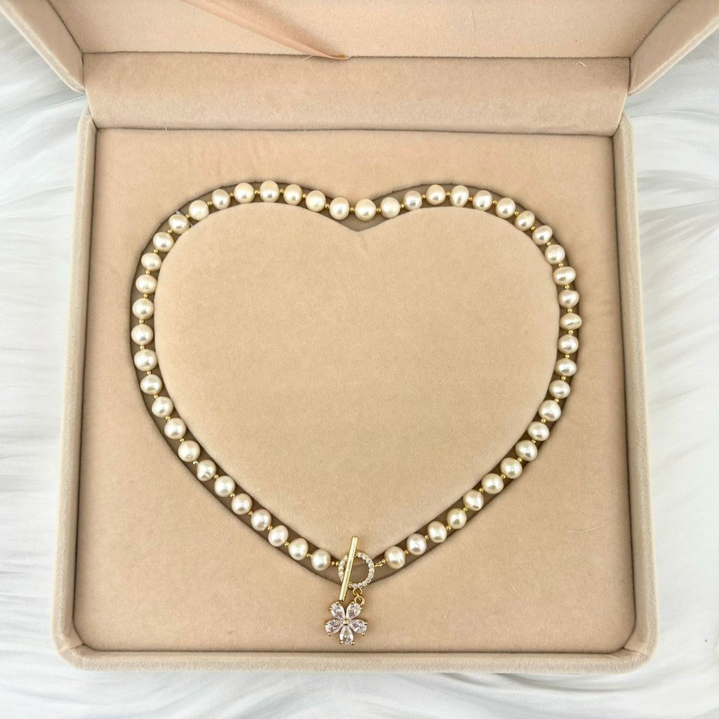 Vòng Cổ Ngọc Trai Tự Nhiên Khoá OT Hoa 5 Cánh Đính Pha Lê MADAME HIEN PEARLS Đáng Yêu Cho Nữ CT048