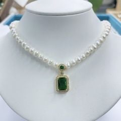 Vòng Cổ Ngọc Trai Tự Nhiên Mặt Ngọc Lục Bảo Hoàng Gia MADAME HIEN PEARLS Quyền Quý Sang Trọng CT054