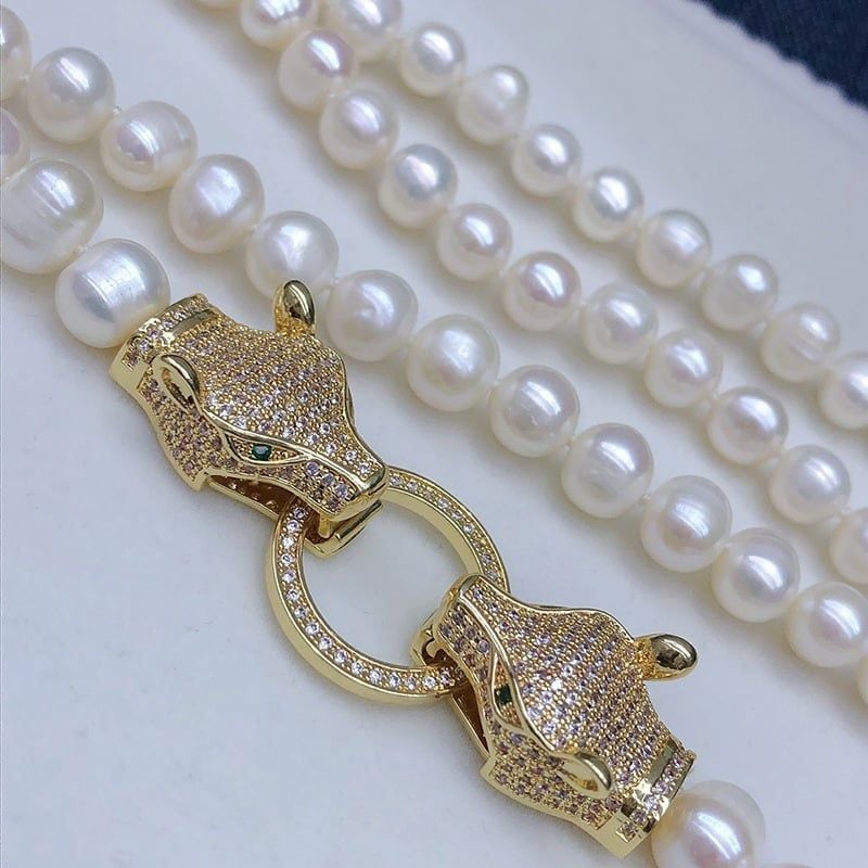 Vòng Cổ Ngọc Trai Tự Nhiên Dài 80cm Khoá Đôi Đầu Báo Cool Ngầu MADAME HIEN PEARLS Cho Nữ CT059