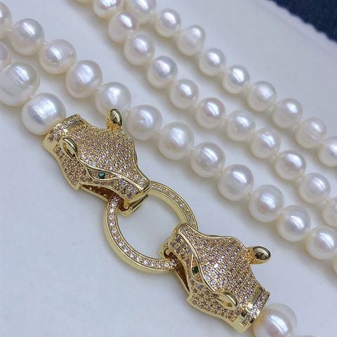 Vòng Cổ Ngọc Trai Tự Nhiên Dài 80cm Khoá Đôi Đầu Báo Cool Ngầu MADAME HIEN PEARLS Cho Nữ CT059