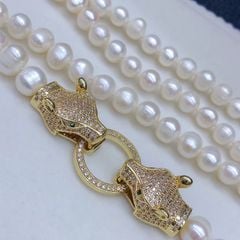 Vòng Cổ Ngọc Trai Tự Nhiên Dài 80cm Khoá Đôi Đầu Báo Cool Ngầu MADAME HIEN PEARLS Cho Nữ CT059