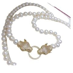 Vòng Cổ Ngọc Trai Tự Nhiên Dài 80cm Khoá Đôi Đầu Báo Cool Ngầu MADAME HIEN PEARLS Cho Nữ CT059
