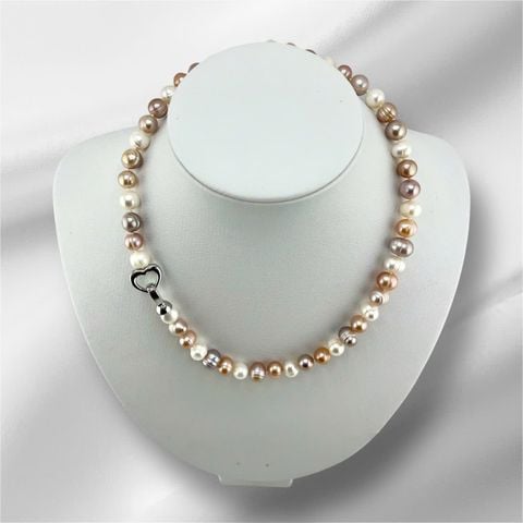 Vòng Cổ Ngọc Trai Tự Nhiên 8-9mm Khoá Trái Tim Đáng Yêu MADAME HIEN PEARLS Cho Nữ CT060