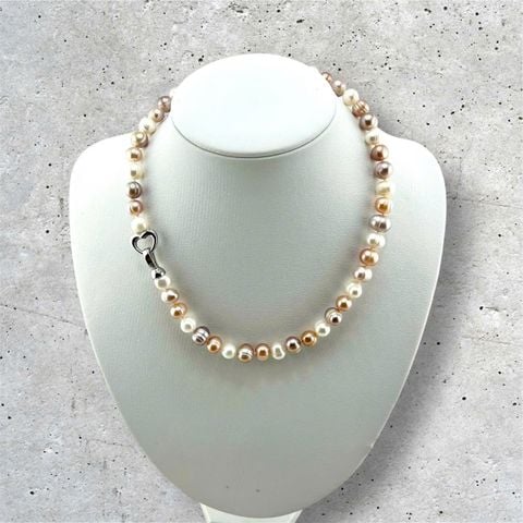 Vòng Cổ Ngọc Trai Tự Nhiên 8-9mm Khoá Trái Tim Đáng Yêu MADAME HIEN PEARLS Cho Nữ CT060