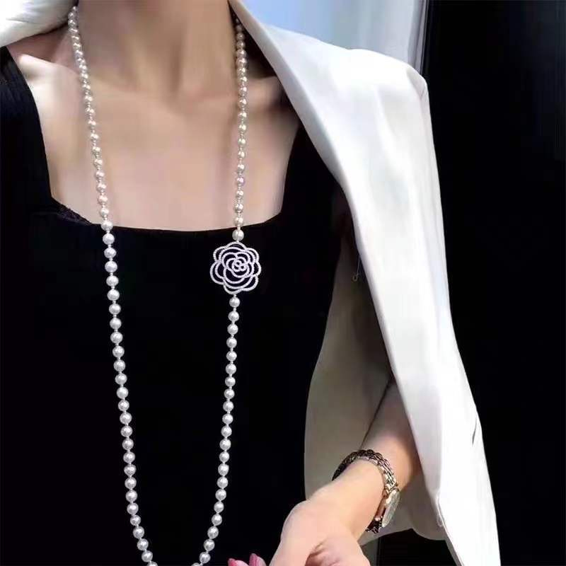 Vòng Cổ Ngọc Trai Tự Nhiên 6-7mm Dài 90cm Mặt Cham Hoa Trà Thanh Lịch MADAME HIEN PEARLS CT026