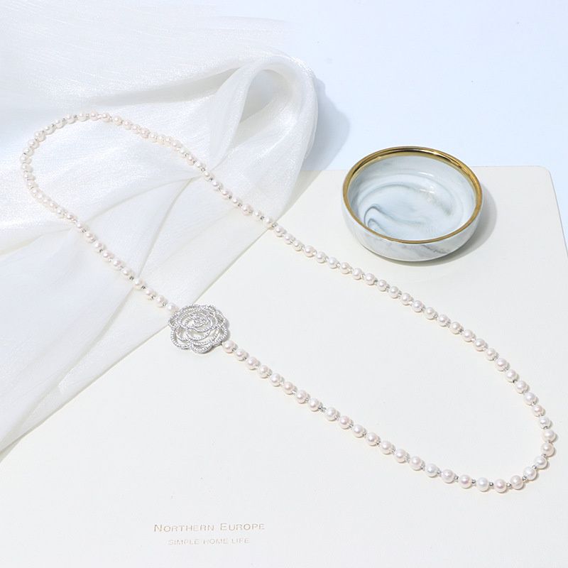 Vòng Cổ Ngọc Trai Tự Nhiên 6-7mm Dài 90cm Mặt Cham Hoa Trà Thanh Lịch MADAME HIEN PEARLS CT026