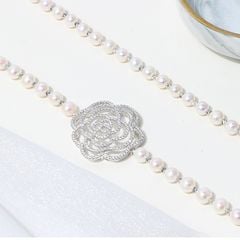 Vòng Cổ Ngọc Trai Tự Nhiên 6-7mm Dài 90cm Mặt Cham Hoa Trà Thanh Lịch MADAME HIEN PEARLS CT026
